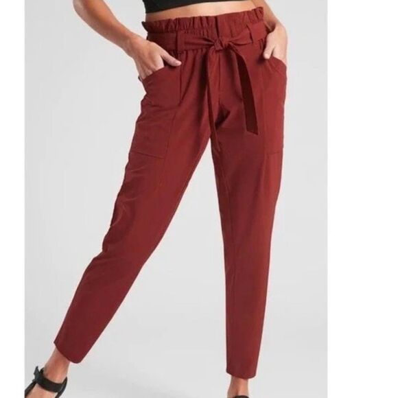 Athleta Skyline Belted Paperbag High Rise Red Ankle Pants Size 0 - Picture 2 of 12